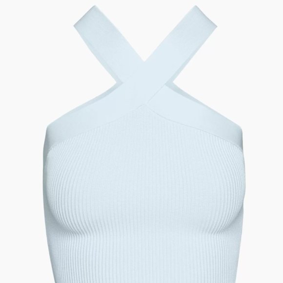 Babaton Sculpt Knit Criss Cross Cropped Tank Iceberg Blue XXS - Picture 1 of 1